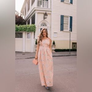 Gal Meets Glam x Anthropologie Peach and Teal Smocked Dress